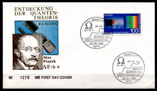 Begründung der Quantentheorie durch Max Planck. FDC(2-2). Bonn. BRD 1994