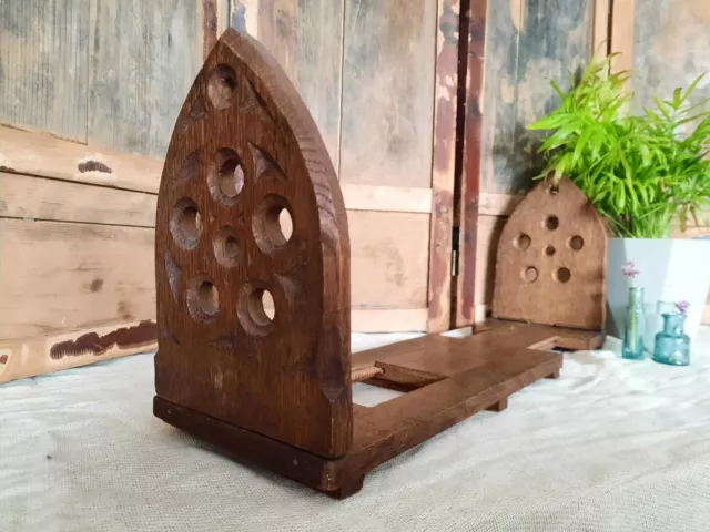 Antique Extending Wooden Bookshelf Arch Gothic Church Desk / Table Top Bookends