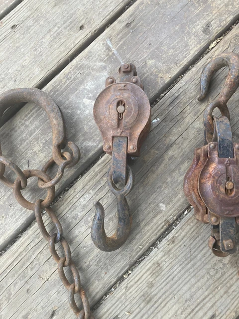 Old Vintage small Barn Pulley : Wood / Metal rustic antique 4