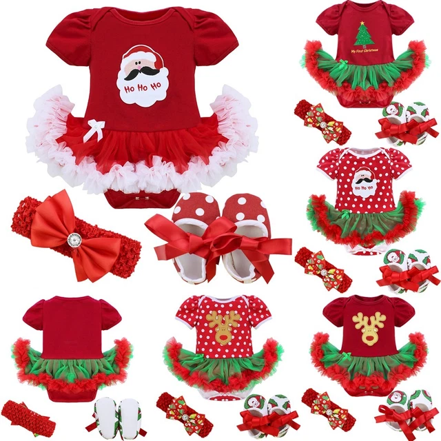 Abito natalizio neonato bambino bambina romper abito fascia casual vestiti di Natale