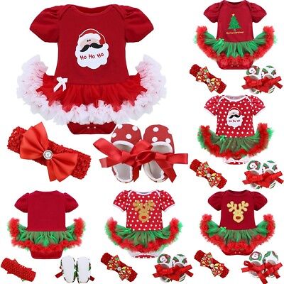 Newborn Baby Christmas Outfit Girls Romper Dress Headband Casual Xmas Clothes