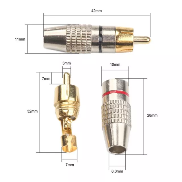 10 Pcs RCA Male Plug Solder Free Gold Audio Video Adapter Phono Cable Connector