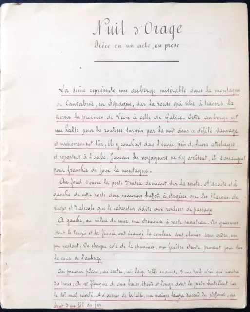 NUIT D'ORAGE de Henri TRICARD Manuscrit autographe pièce de théâtre