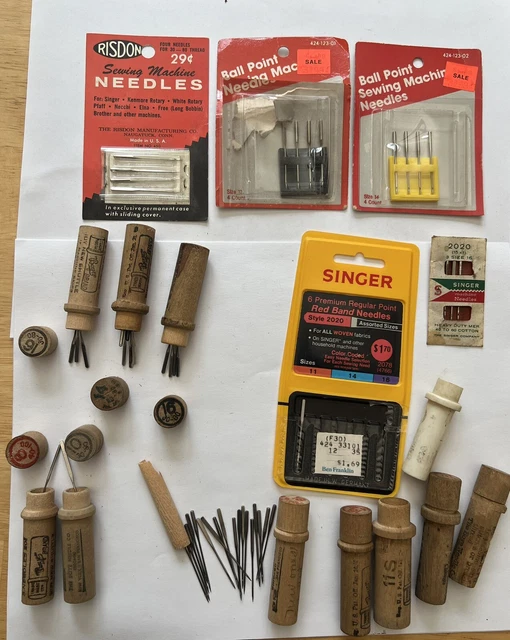 Antique Vintage Lot Of 48 Treadle Sewing Machine Needles Wood Tubes In Packages