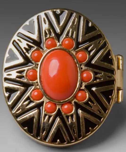 NEW HOUSE OF HARLOW 1960 Antique Gold Arty Enamel Tribal Ring Coral Turquoise 3