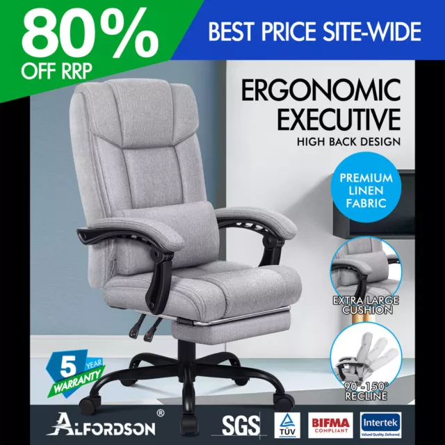 ALFORDSON Office Chair Executive Computer Gaming Fabric Seat Recliner Grey