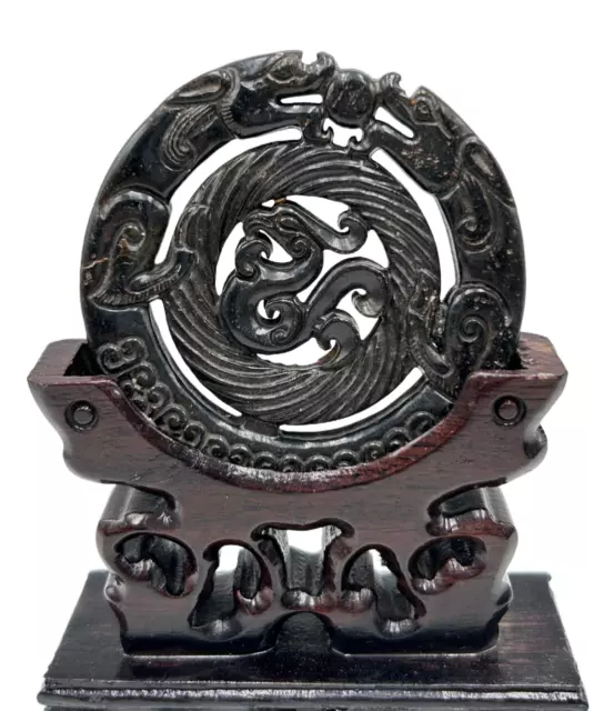 Chinese Exquisite Ancient Jade Dragon And Phoenix Bracelet Diameter：72mm