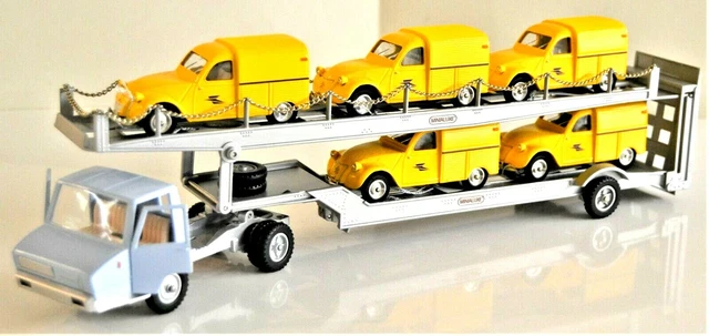 MINIALUXE 1/43. BERLIET Stradair porte-autos 1968 avec 5 Citroën 2CV