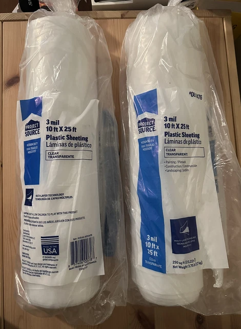 2 Rolls Project Source 3 Mil Clear Plastic Sheeting - 10 Ft x 25 Ft- 250 Sq Ft