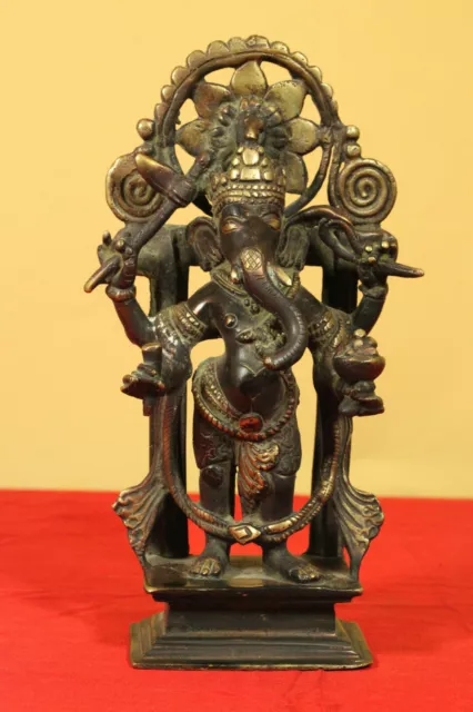 Antique OLD 18 century Gilt Bronze Ganesha Tibetan Figure Statue 9in. (22.5cm)