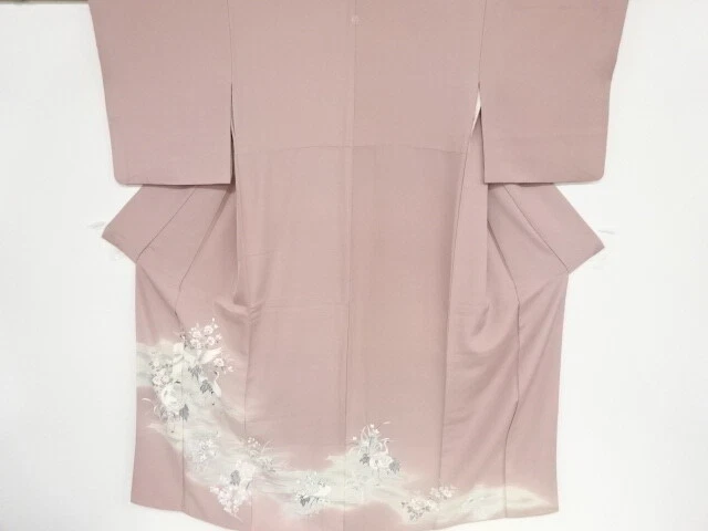 45750# Japanese Kimono / Antique Kimono / Cranes With Floral Plants
