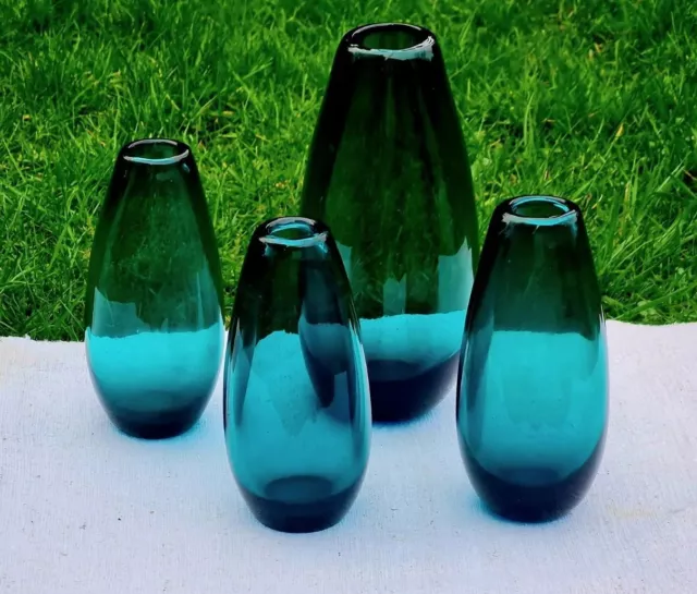 Blaue Sammlung: schwere Glasvasen, Rand abgerundet, Murano?, Handarbeit, 4 Teile