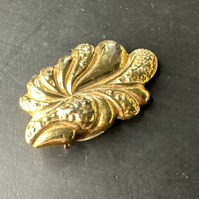 Broche Ancienne Art Déco Plaqué Or 18k 750 - Motif Fleurs Créateur - Vintage