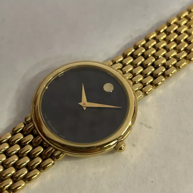 Womens Movado Gold Tone Black Dial 87-E4-9876, Pre Owned Running New Battery