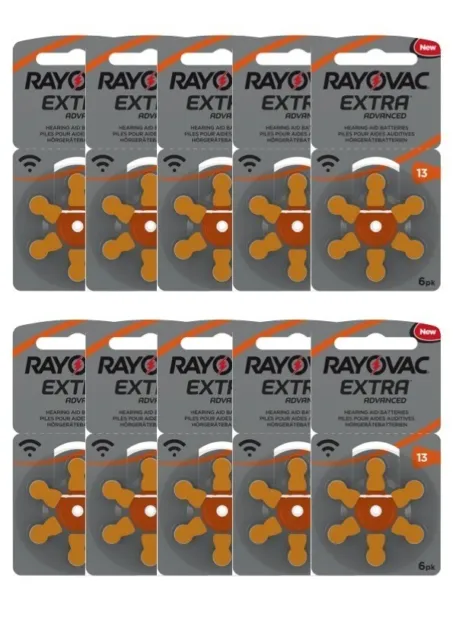 60 x Rayovac Extra Advanced Hörgerätebatterien 13 PR48 orange  + NEU aus 2024 +