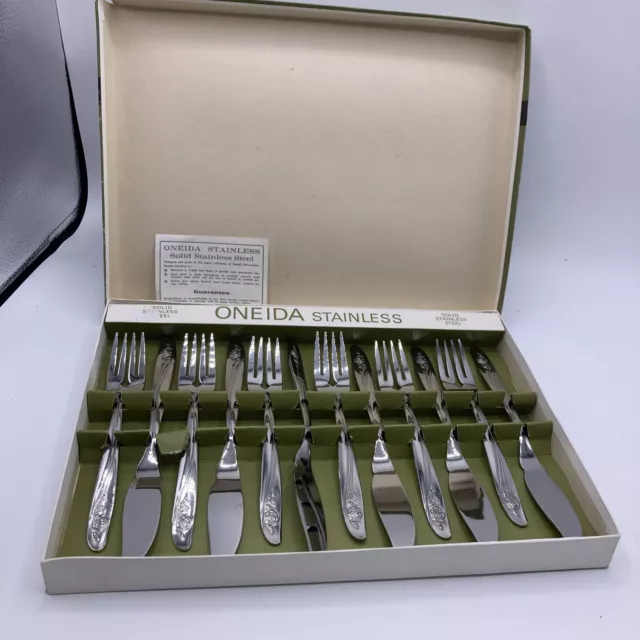 VINTAGE ONEIDA Floral Stainless Steel 12 Piece Cutlery Set Fork & Knife