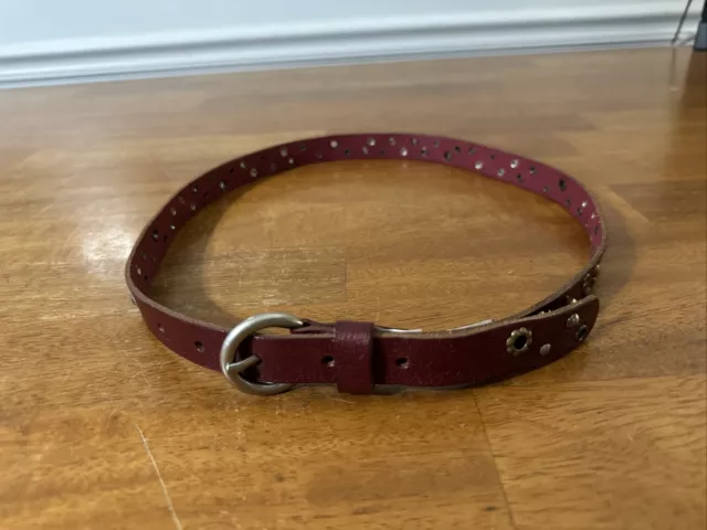 Fossil Women’s Small Red Leather Belt Rhinestone Floral