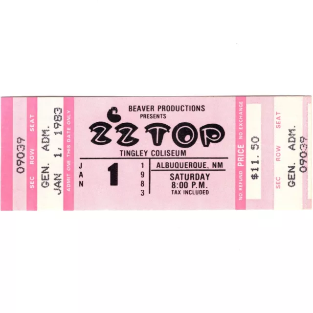 ZZ TOP & ROSE TATTOO & TOMMY TUTONE Concert Ticket Stub 1/1/83 ALBUQUERQUE NM