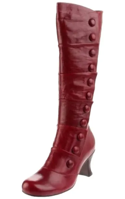 Miz Mooz AMELIA Button Boots Womens 9 Knee High Red Leather Steampunk