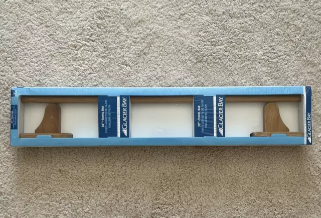 GLACIER BAY~30 " Solid Oak wood Towel Bar with hardware/ instuctions New #3011
