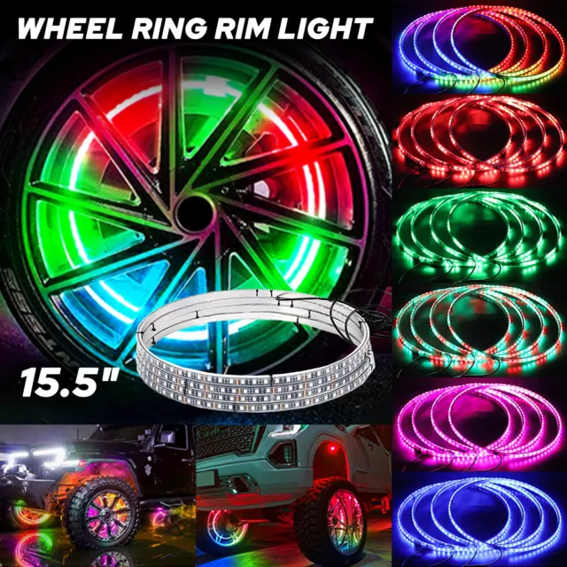 4x 15.5" LED Wheel Ring Rim Lights RGB Color Chasing Turn Signal IP68 Bluetooth