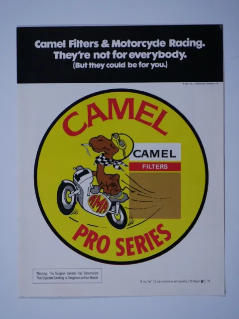Joe Camel Pro Series Houston Tx AMA Vintage 1974 Original Print Ad 8.5 x 11"