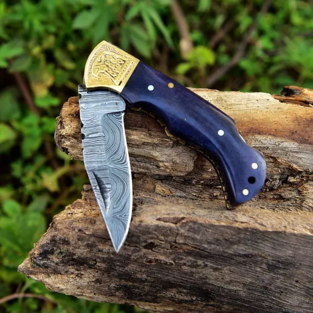 Damascus Pocket Knife Camping Hunting Survival Outdoor Rescue Folding Blade