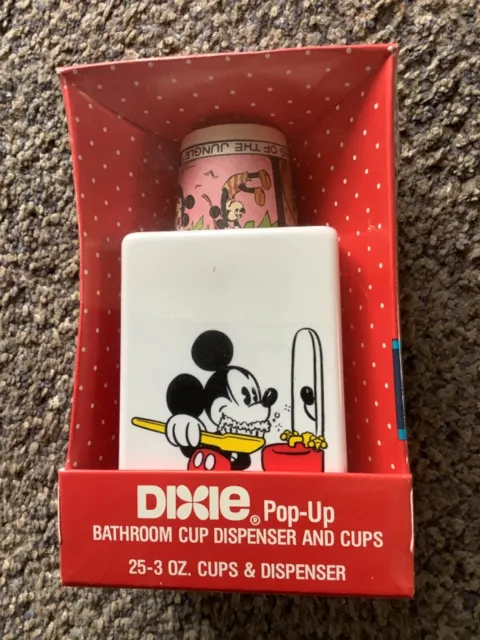 NOS Vintage DIXIE Mickey Mouse Cup Dispenser & Cups Bathroom Pop-Up '87 Disney-Z