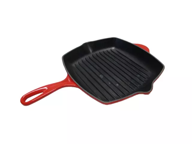 Le Creuset #26 Red Enameled Cast Iron Square Grill Pan Skillet