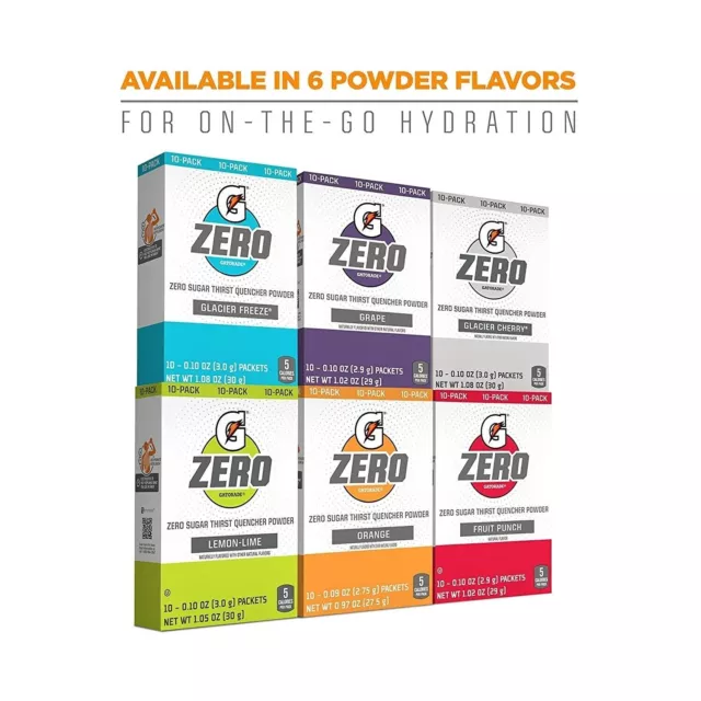 GATORADE Zero Sports Drink Powder - 10 Servings - Sugar Free - 6 Flavour Choices 2