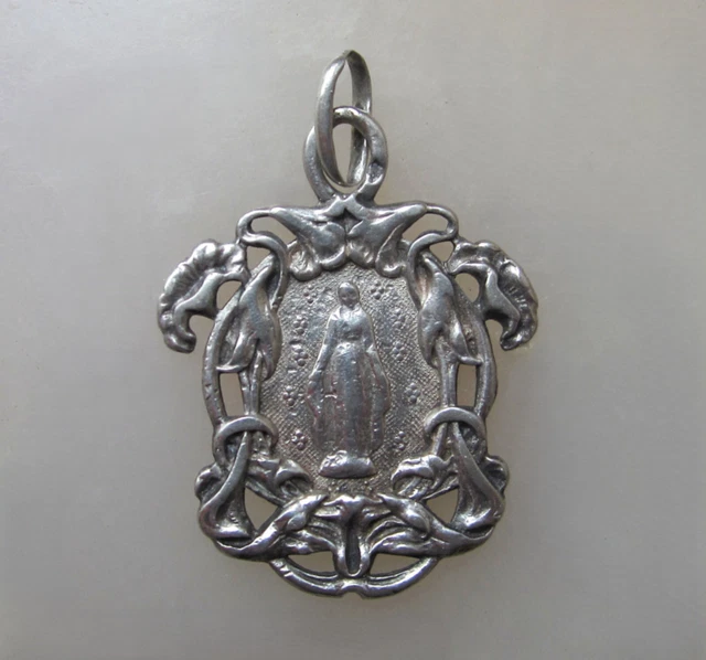 Religion & Esotérisme - Pendentif médaille religieuse argent 800 début XXe Art Nouveau Médaille