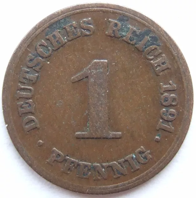 Moneta Reich Tedesco Impero Tedesco 1 Pfennig 1891 F IN Very fine