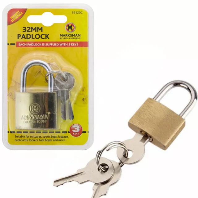 30mm 32mm 50mm Brass Black Iron Padlock Luggage Shed Gate 3 Key Beam Security UK