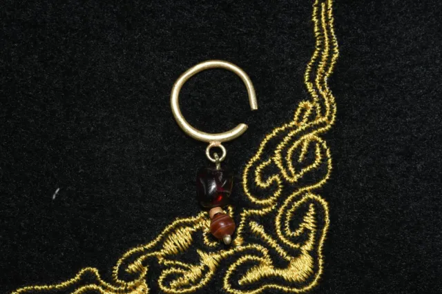 Genuine Ancient Roman Solid Gold Earring with Garnet Bead C. 1st-2nd Century AD 2