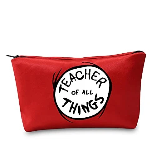 Teacher of All Things Emblem Red Cosmetic Bag Doctor Cat Lover Gift