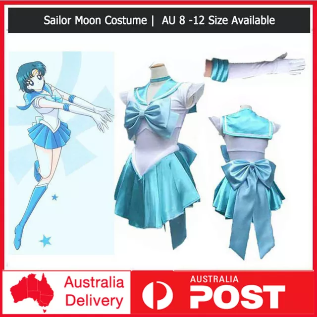 Light Blue Sailor Moon Costume Cosplay Anime Uniform Halloween Party Fancy Dress