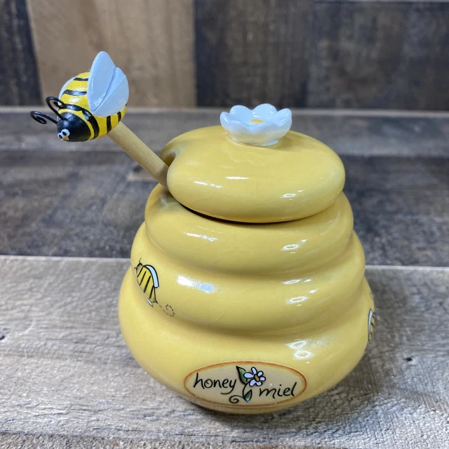HONEY JAR WITH Dipper and Lid, Honey Bee Pot, 17oz Glass Beehive Honey