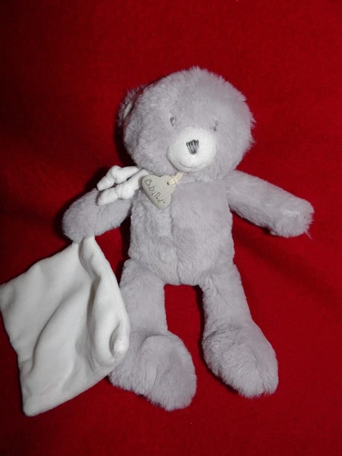 Doudou Peluche Babynat Pap'Ours  Gris Mouchoir Blanc Gris 25 cm Neuf