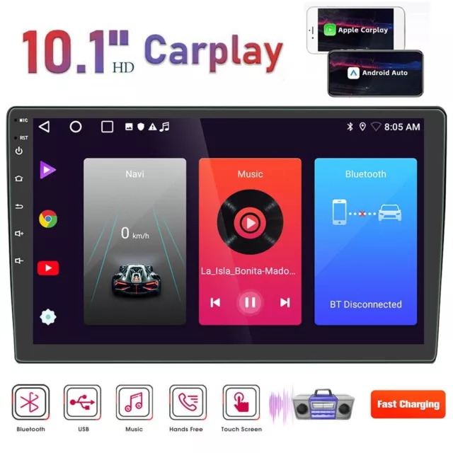 10.1" Double 2Din Car Radio Stereo Android 12 Carplay GPS Navi WiFi Touch Screen