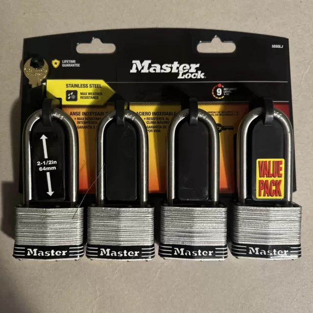 Master Lock 5SSQL 4-Pack 2.078-in Steel Shackle 2-1/2" Same Keyed Padlock