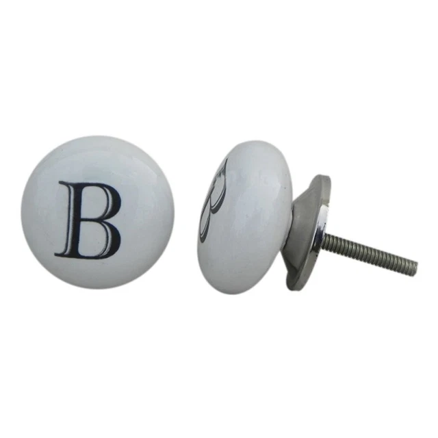 Main Céramique Blanc Noir B Alphabet Armoire Commode Tiroir Mignon Boutons - 2