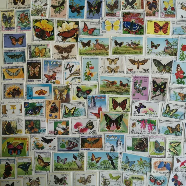 Butterflies & Moths Stamps Collection - 100 to 500 Different Stamps