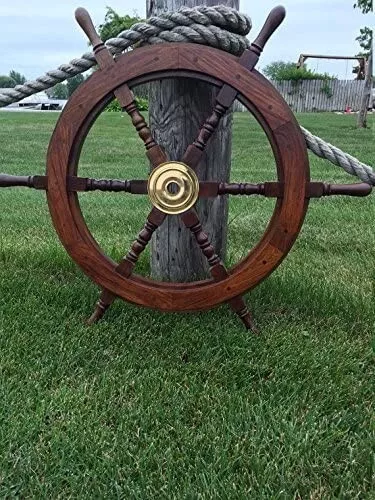 Rueda de barco - 30" rueda náutica de barco de madera y latón - decoración náutica, barco dec 2