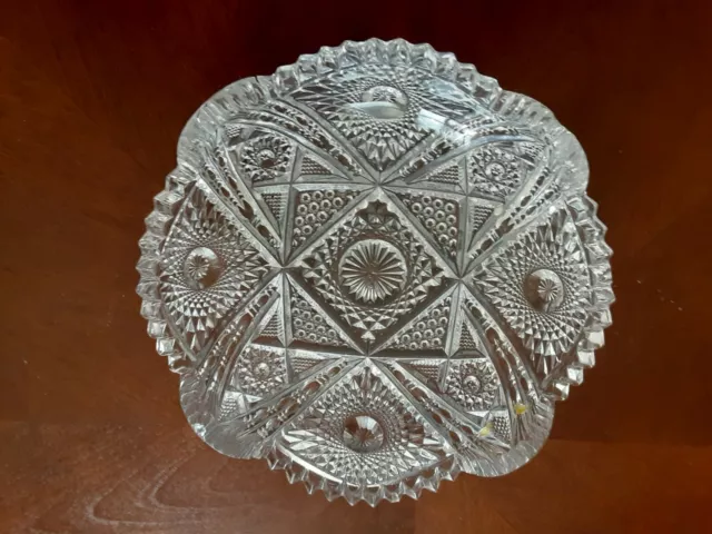 American Brilliant cut glass signed Nucut. 8 Hobstars, Pebble and Diamond Cuts. 