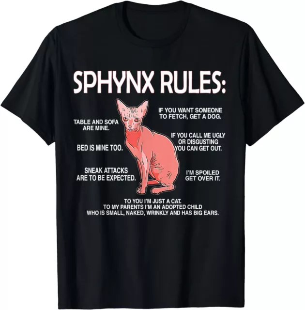 NEW LIMITED Funny Sphynx Rules Sphynx Cat Owner Hairless Cat Lover T-Shirt S-3XL