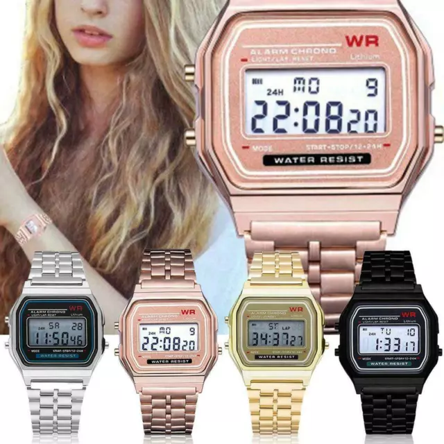 Classic Mens Womens Watch Digital Retro Vintage Sport Gold Silver Rose Gift Uk