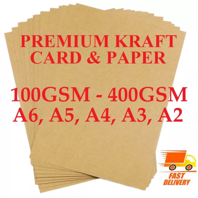 A2 A3 A4 A5 A6 100gsm -400gsm BROWN KRAFT CARD PRINTER PAPER BOARD SHEETS BLANKS