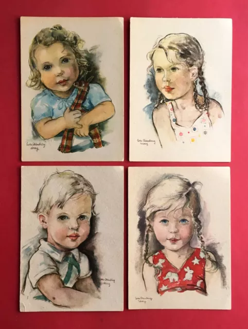 4 x Künstler AK von Lotte Oldenburg Wittig Kinder Porträts  ( 41171