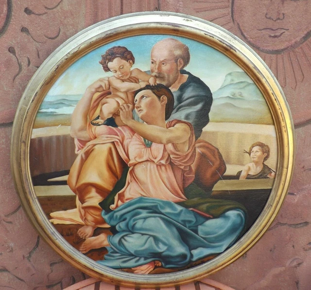 Grande dipinto Tondo doni Michelangelo Buonarroti copia d'autore Furlanetto 1984