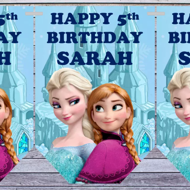 * FROZEN BIRTHDAY PARTY BUNTING BANNERS FLAGS personalised any name age x8